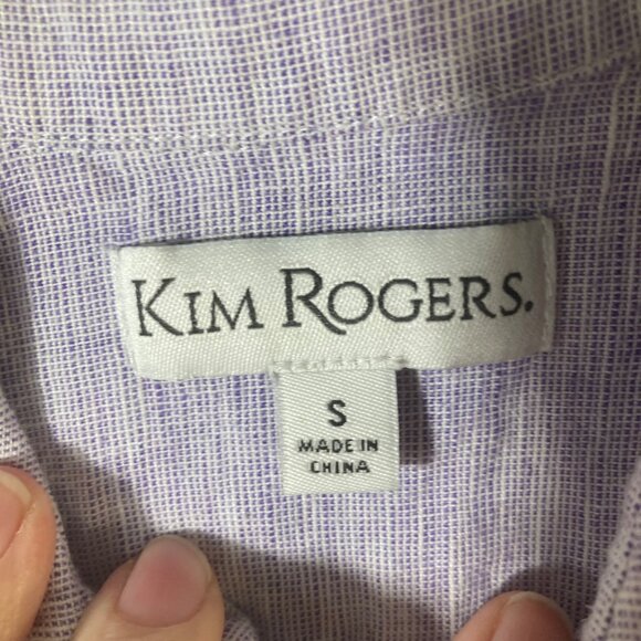 Womens Kim Rogers Linen Blend Button Shirt Short Sleeve S Bluish Purple White - Picture 6 of 8